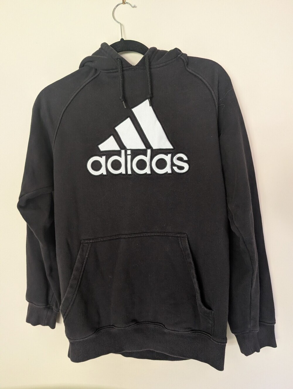 adidas Black Hoodie with White Trefoil-Style Logo